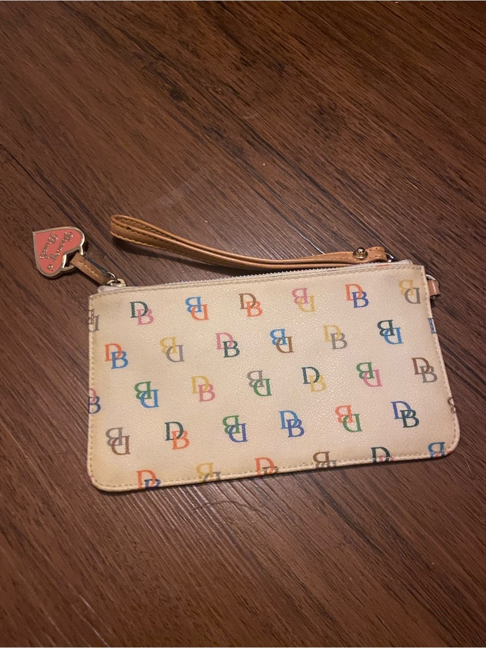 Dooney & Bourke Cream Wristlet with Multicolor DB Logos